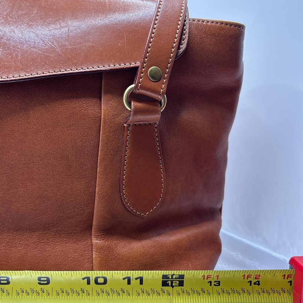 Vintage Handmade Leathercraft by Emi Cognac Leather Flap Medium Tote Bag - Picture 6 of 8